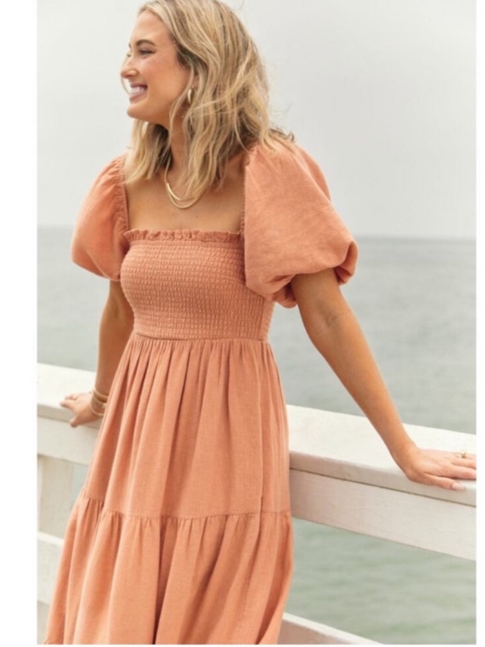 Abercrombie & Fitch Women’s Smocked Midi Dress with Puff Sleeves Size Medium